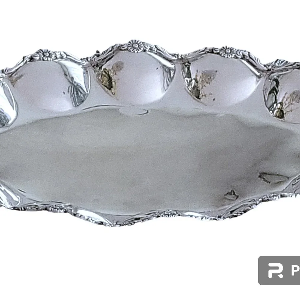๐ฅVintage 900 Sterling Silver Oblong Platter Tray 12x16โ Lobed Floral Rim 24oz๐ฅ - Picture 7 of 11